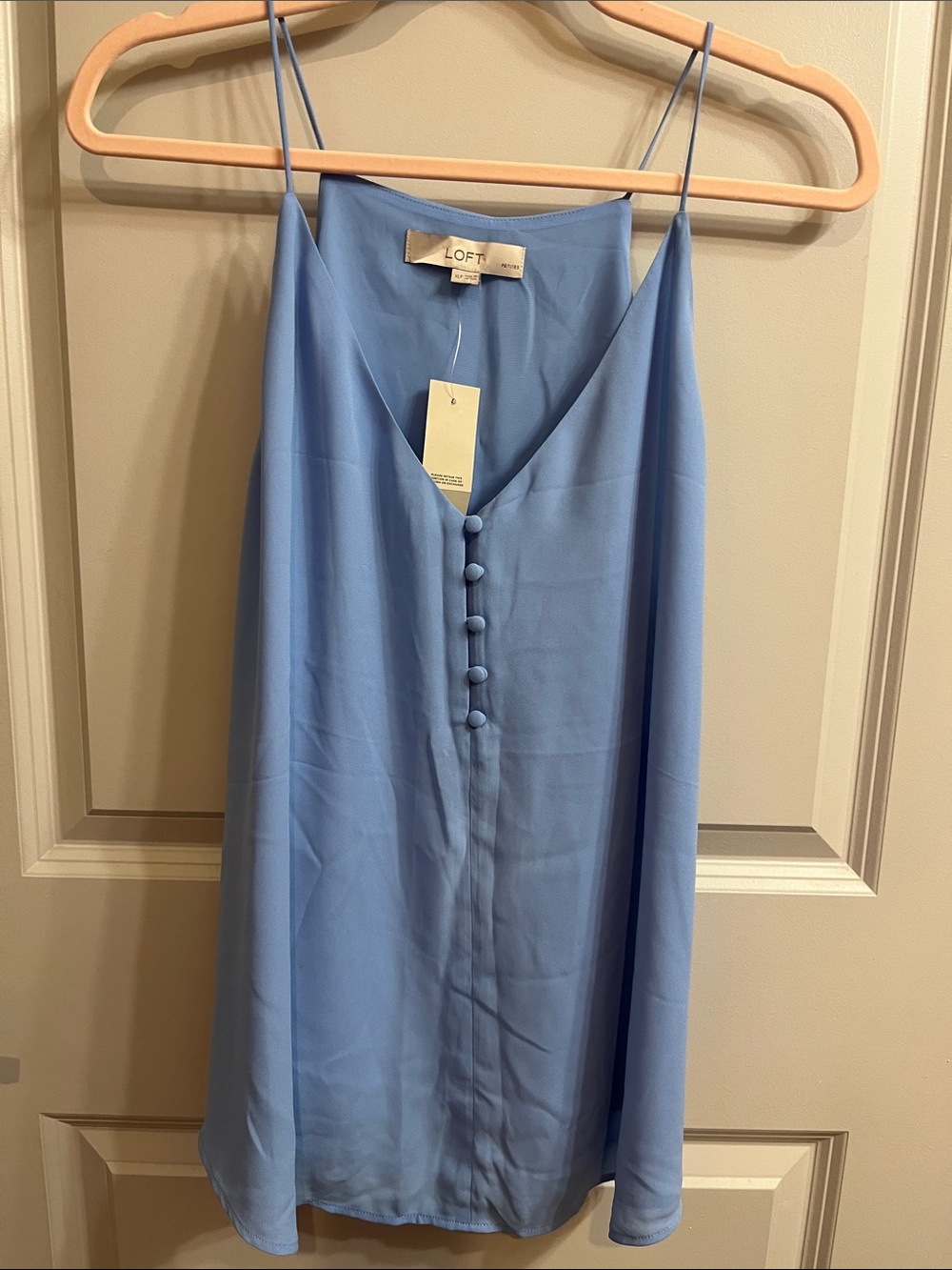 LOFT Sky Blue Spaghetti Strap Camisole with Front Covered Buttons